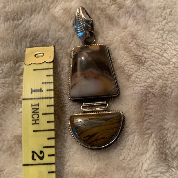 Stunning Sterling Silver Brown Multicolor Stone Pendant - Picture 6 of 6